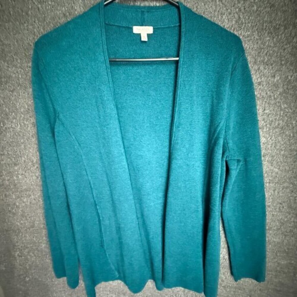 Talbots Cotton Blend Green Front Open Pocket Cardigan Sweater Size MP